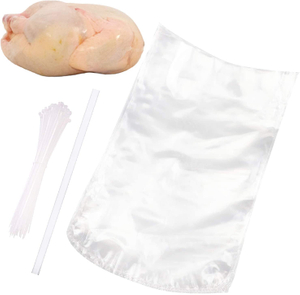 Sacos termorretráteis transparentes para aves, sem BPA, com fechos de correr e palha de silicone para embalar galinhas, coelhos