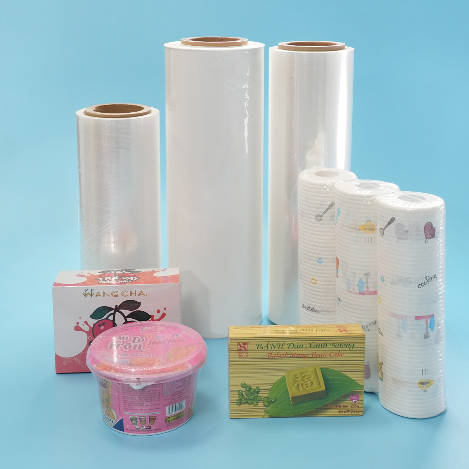 Filme retrátil POF reticulado de grau alimentício, impresso personalizado, filme de envoltório termorretrátil de poliolefina de alto encolhimento para alimentos, bebidas, produtos em geral, embalagens externas
