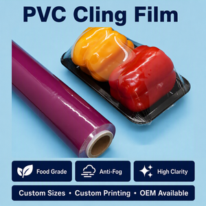Rolo Jumbo de filme extensível de alimentos de PVC antiembaçante macio de cor roxa para embalagens de alimentos