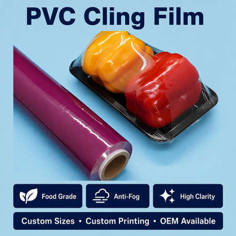 Rolo Jumbo de filme extensível de alimentos de PVC antiembaçante macio de cor roxa para embalagens de alimentos